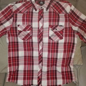 Rock & Republic X-Large Plaid button down shirt, Red/White/Black